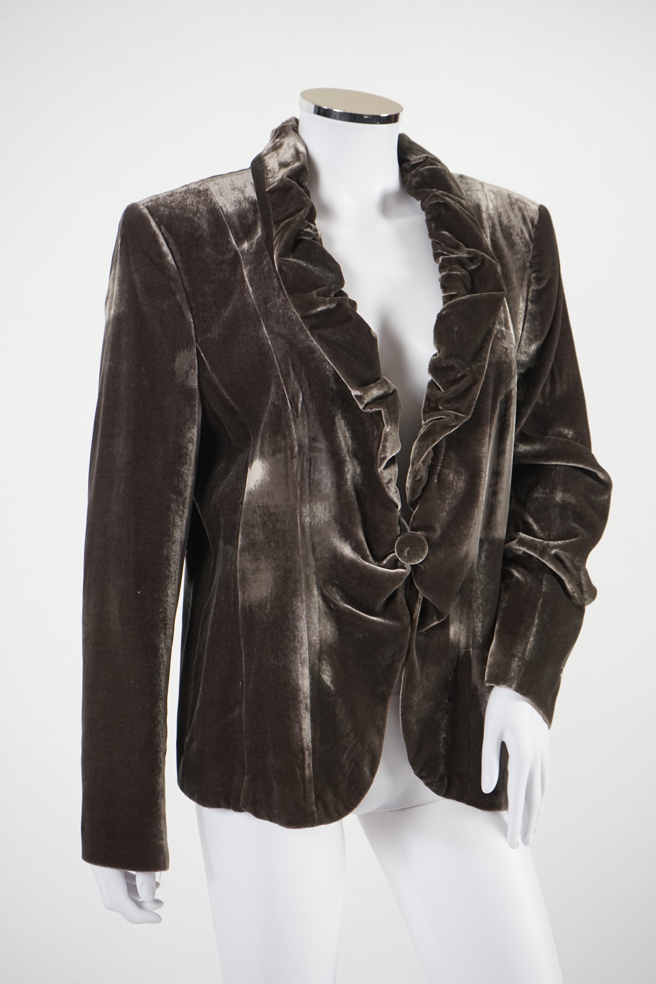 An Elegance lady's trench coat, a velvet jacket and a wool blazer. Approx sizes 14 - 16 Proceeds to Happy Paws Puppy Rescue